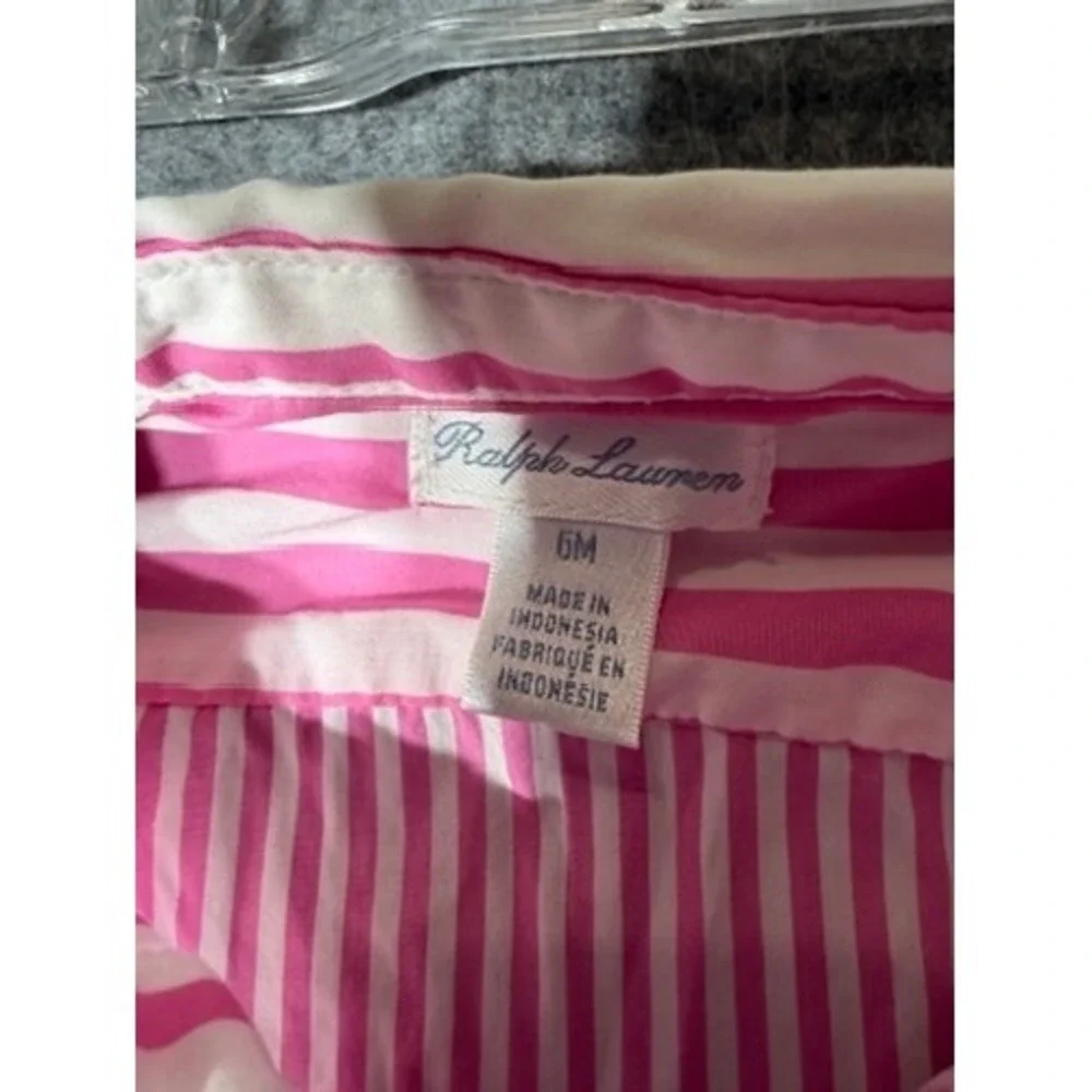 Ralph Lauren Baby Girls Pink White Striped Button Front Shirt Dress 6M